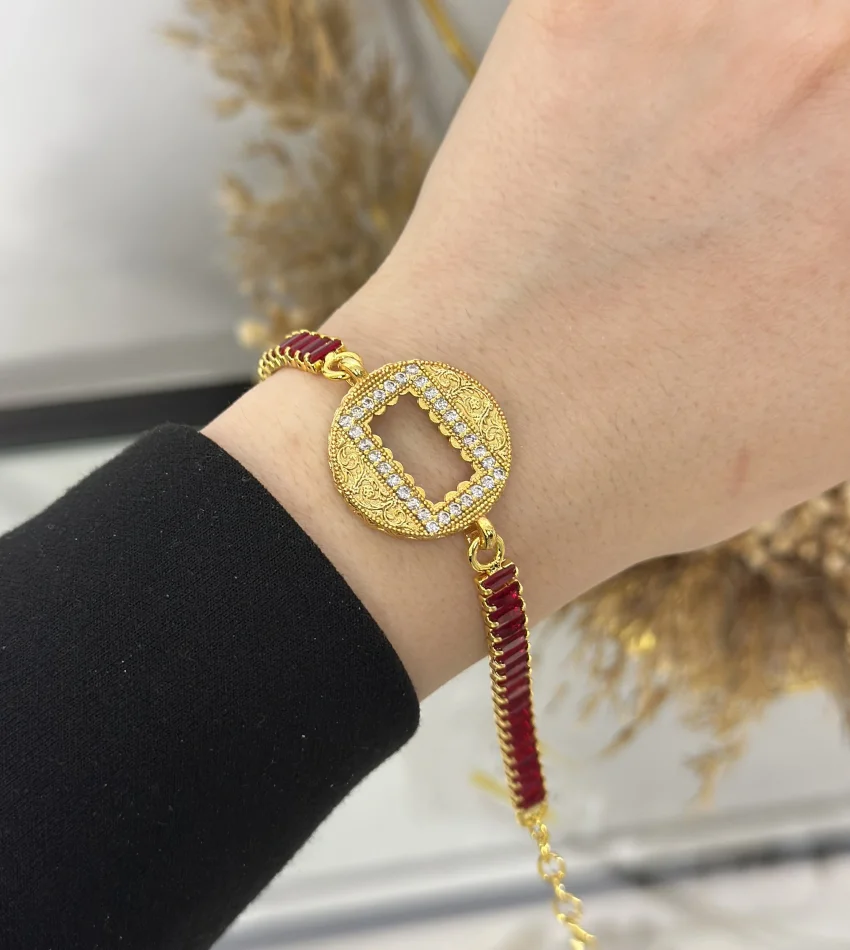 Gram Altınlık Yuvarlak Kırmızı Baget Bileklik