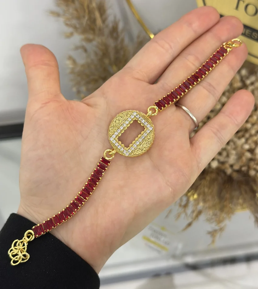 Gram Altınlık Yuvarlak Kırmızı Baget Bileklik
