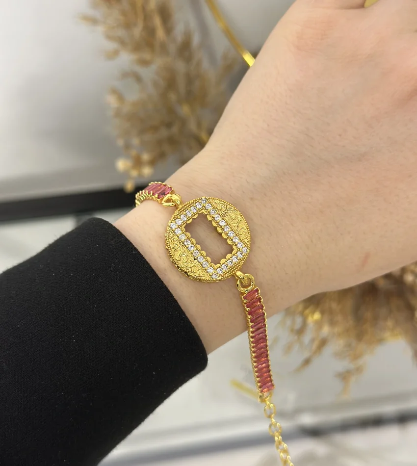 Gram Altınlık Yuvarlak Pembe Baget Bileklik (17.5+5 cm)