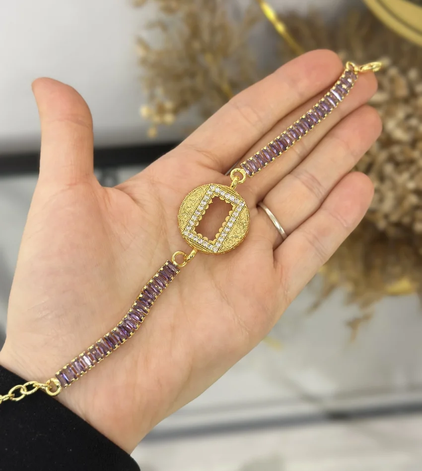 Gram Altınlık Yuvarlak Mor Baget Bileklik (17.5+3)