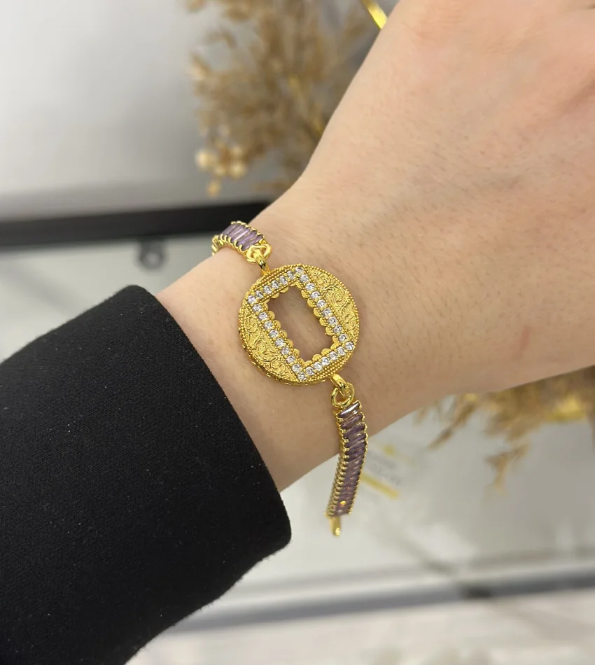 Gram Altınlık Yuvarlak Mor Baget Bileklik (17.5+3)