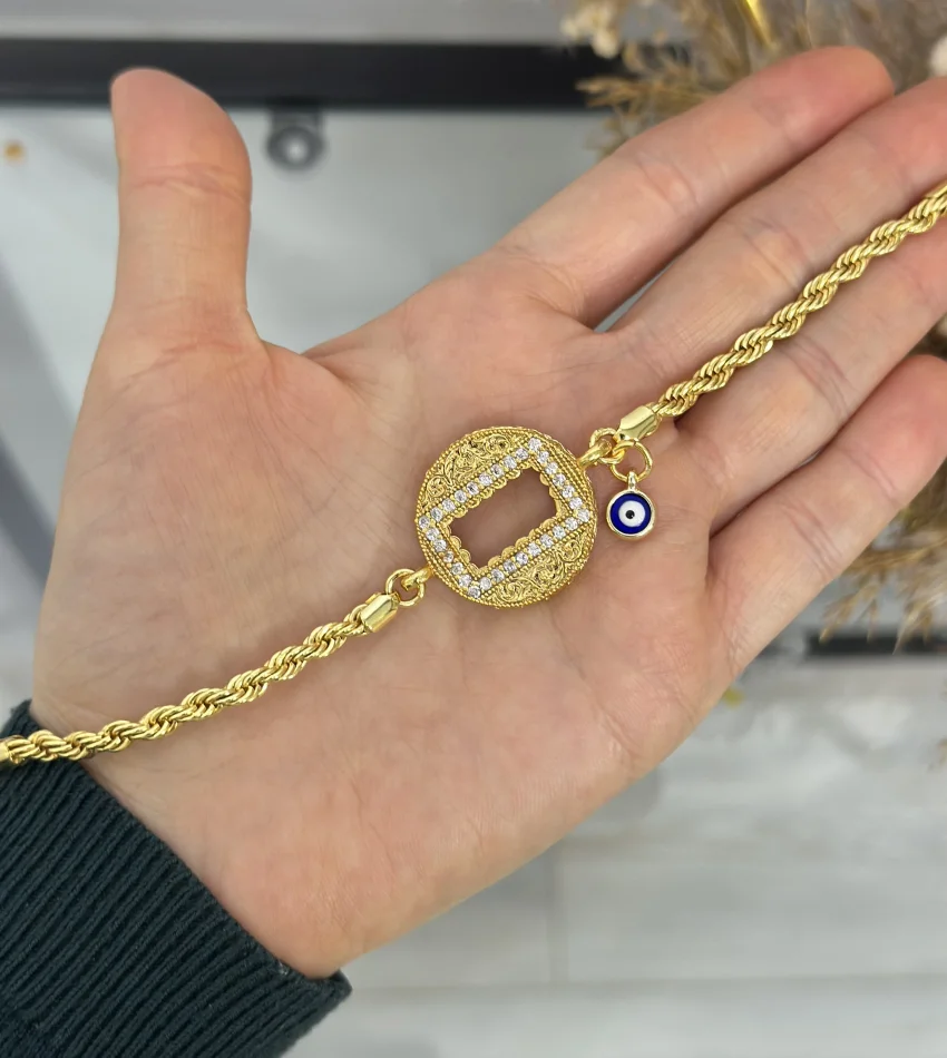 Gram Altınlık Nazarlı Yuvarlak Burgu Bileklik