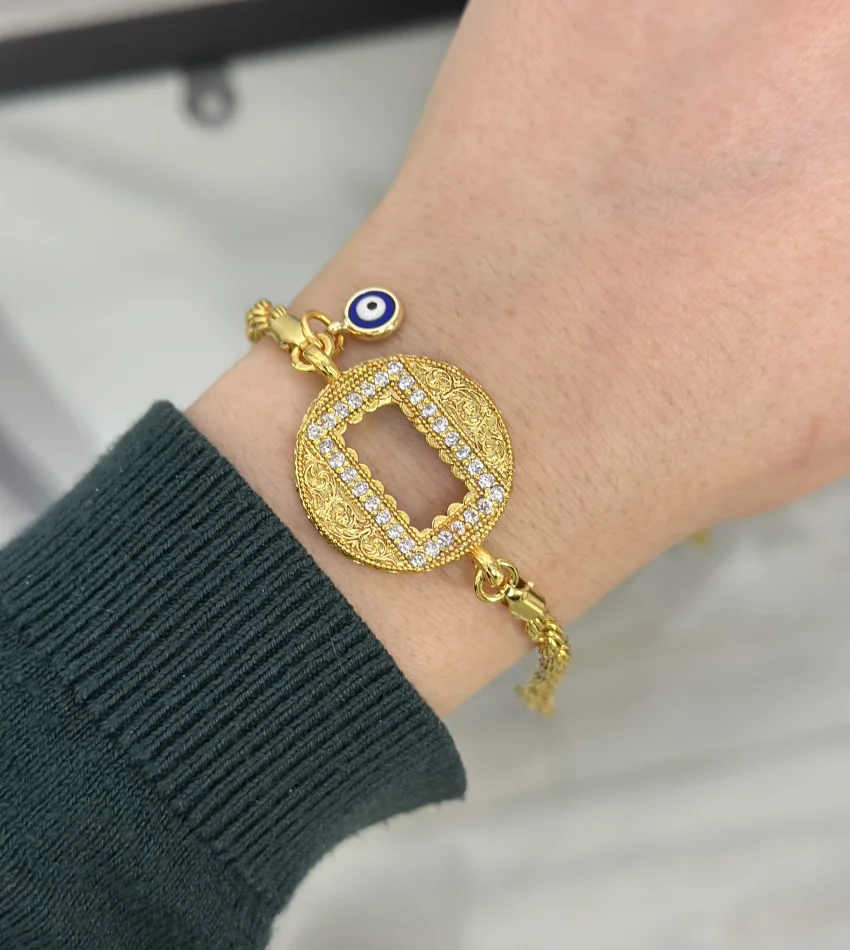 Gram Altınlık Nazarlı Yuvarlak Burgu Bileklik