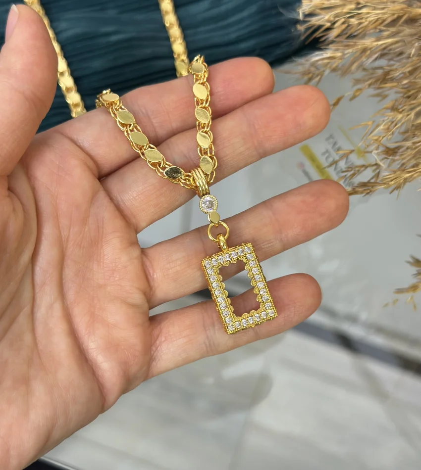 Dikdörtgen Gram Altınlık Arpa Kolye (60 cm)