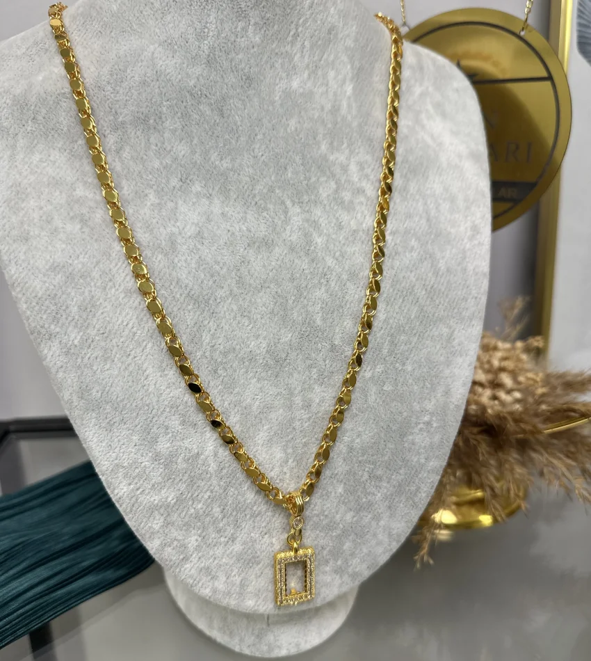 Dikdörtgen Gram Altınlık Arpa Kolye (60 cm)