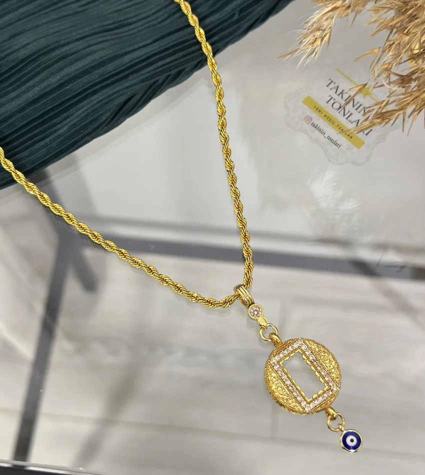 Yuvarlak Gram Altınlık Nazarlı Burgu Kolye (60 cm)