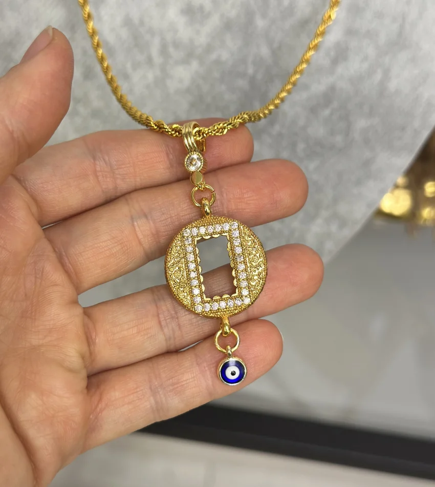 Yuvarlak Gram Altınlık Nazarlı Burgu Kolye (60 cm)