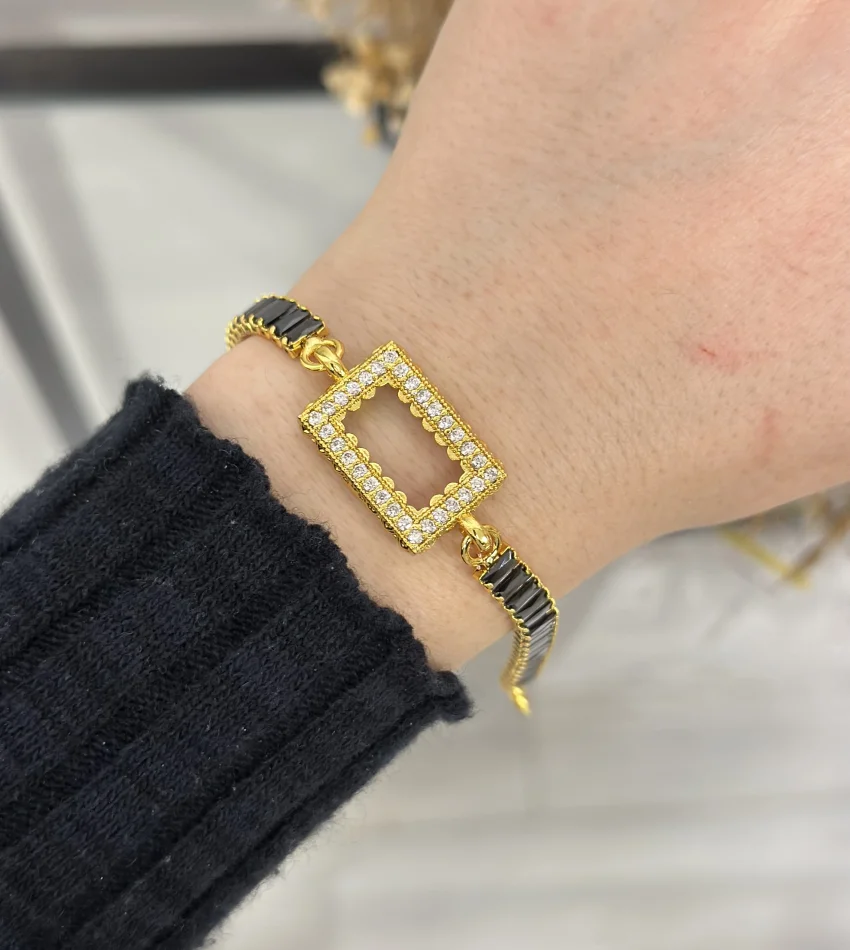 Dikdörtgen Gram Altınlık Siyah Baget Bileklik