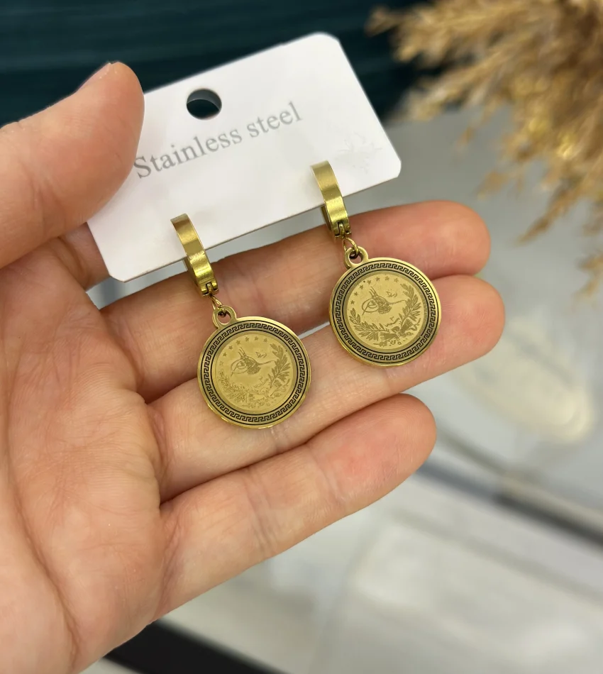 Çelik Tuğralı Halka Küpe