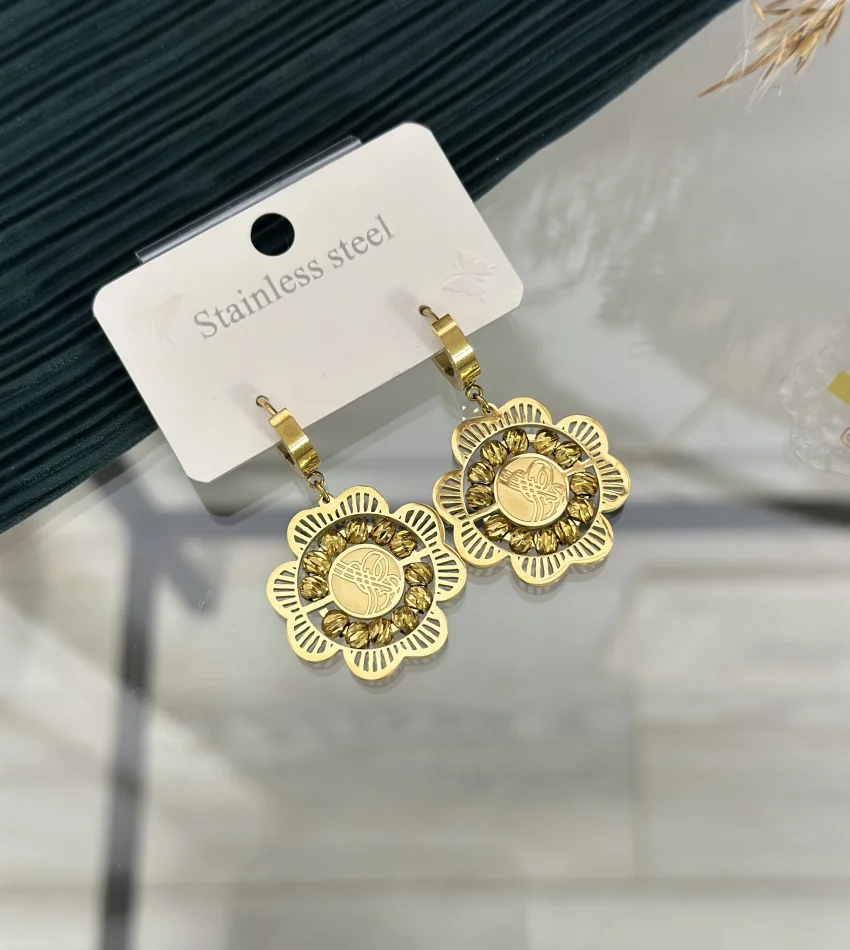 Çelik Dorikali Tuğralı Yonca Küpe