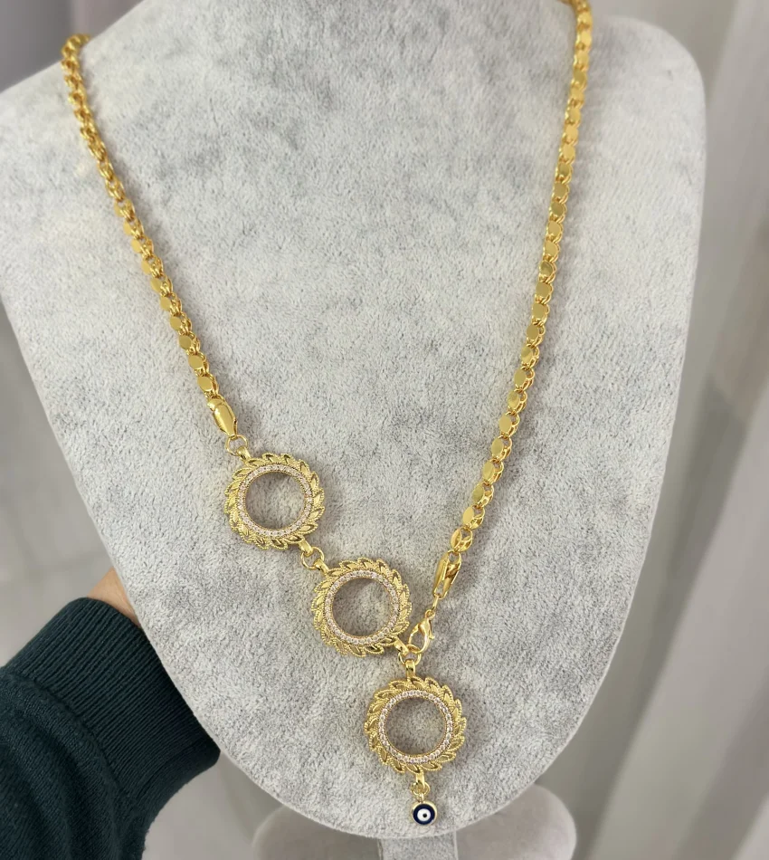 Üçlü Çeyreklik Arpa Zincirli Y Kolye (65cm)