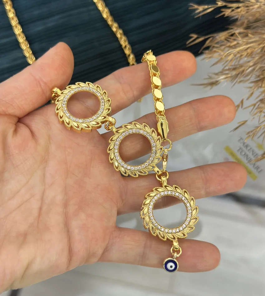 Üçlü Çeyreklik Arpa Zincirli Y Kolye (65cm)