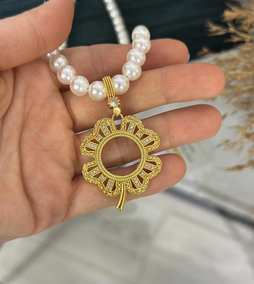 Yoncalı Çeyreklik İnci Kolye (50 cm)