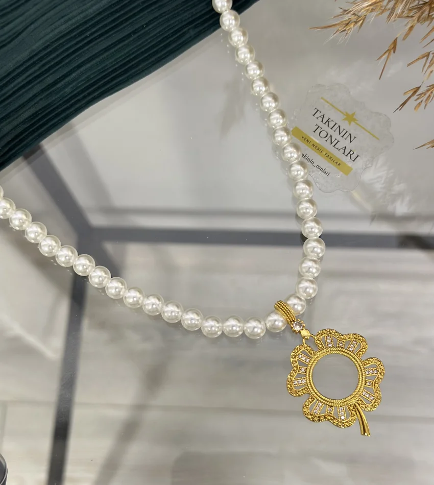 Yoncalı Çeyreklik İnci Kolye (50 cm)