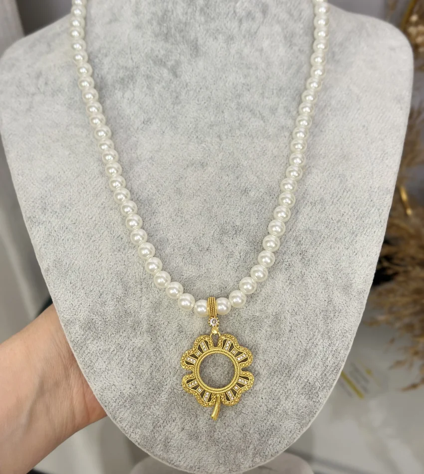 Yoncalı Çeyreklik İnci Kolye (50 cm)