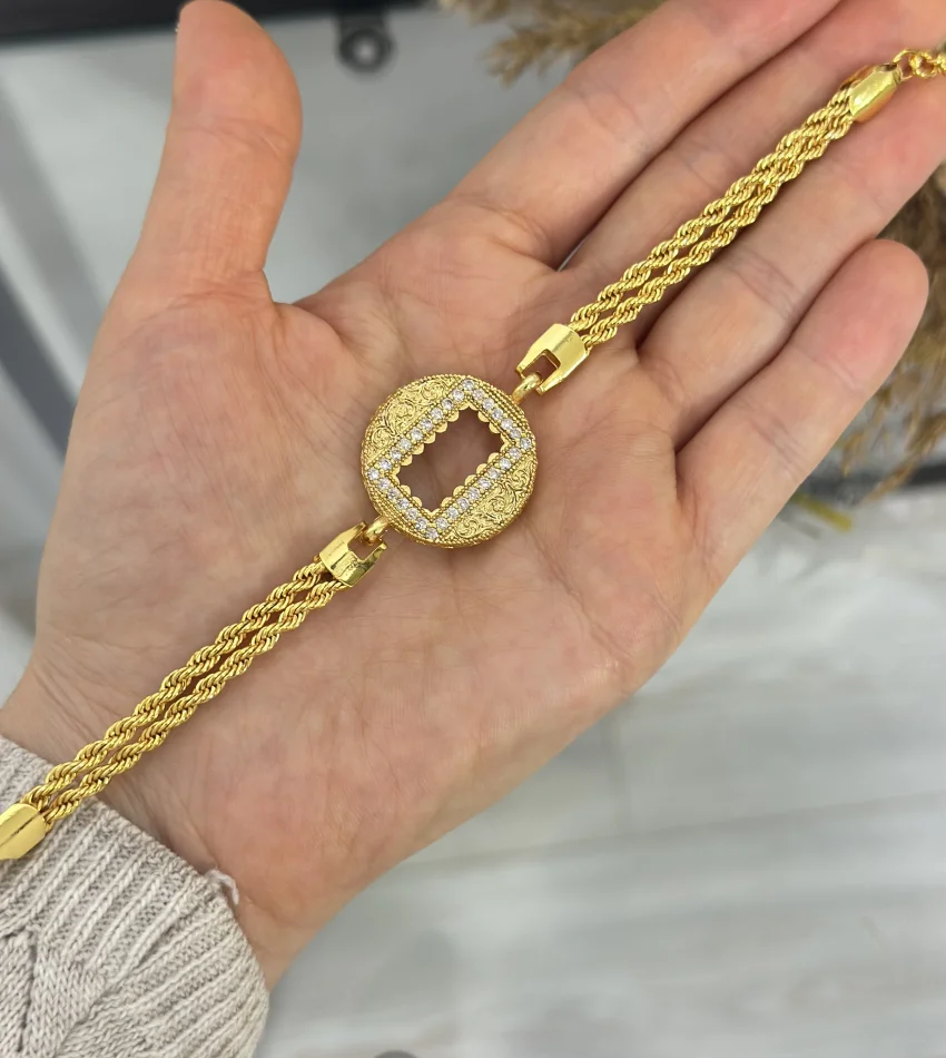 Gram Altınlık Yuvarlak İşlemeli Çift Sıra Burgu Bileklik