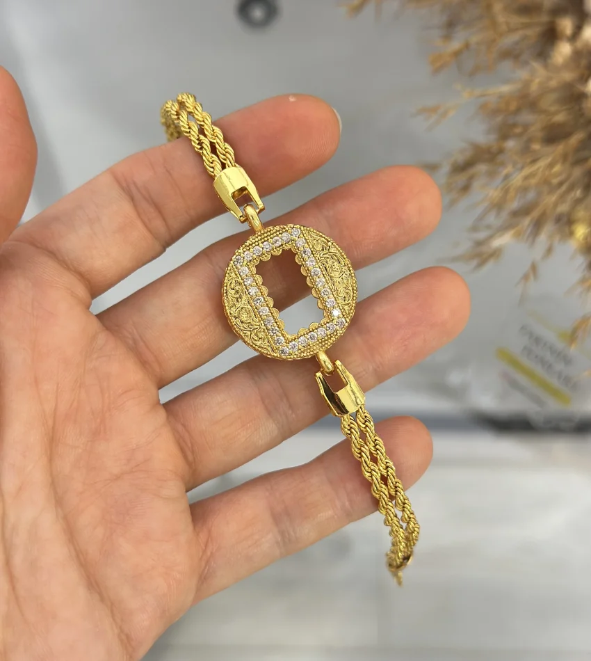 Gram Altınlık Yuvarlak İşlemeli Çift Sıra Burgu Bileklik