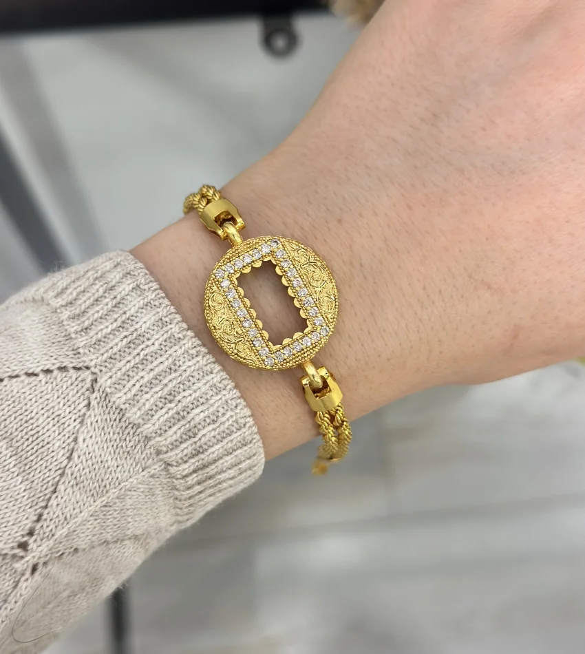 Gram Altınlık Yuvarlak İşlemeli Çift Sıra Burgu Bileklik