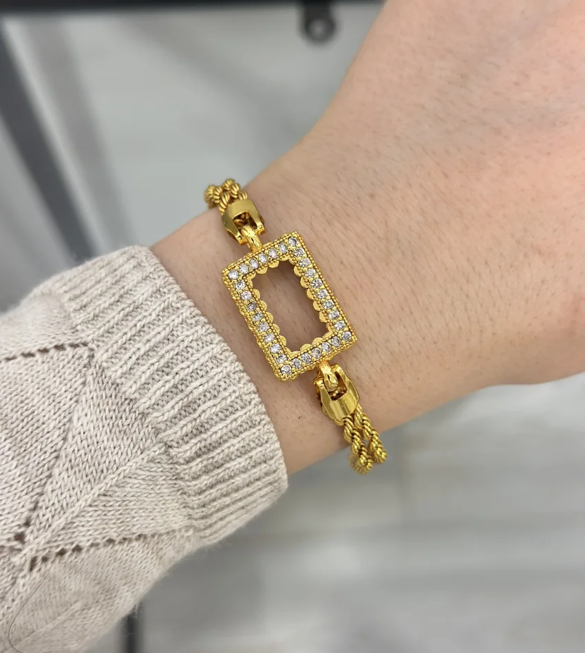 Gram Altınlık Dikdörtgen Çift Sıra Burgu Bileklik