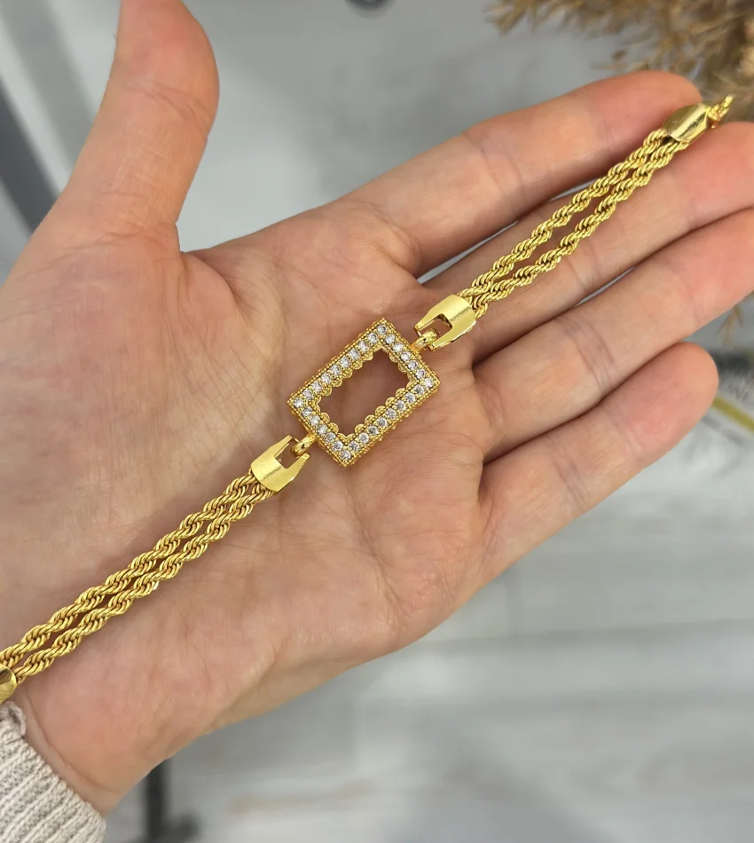 Gram Altınlık Dikdörtgen Çift Sıra Burgu Bileklik