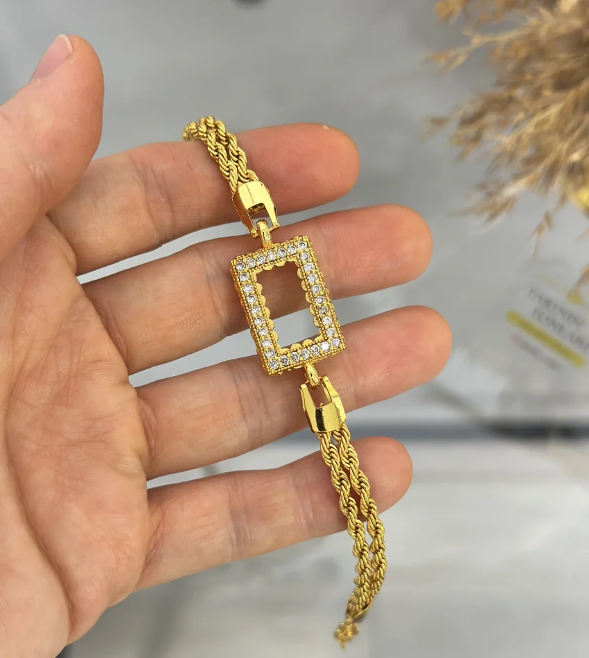 Gram Altınlık Dikdörtgen Çift Sıra Burgu Bileklik