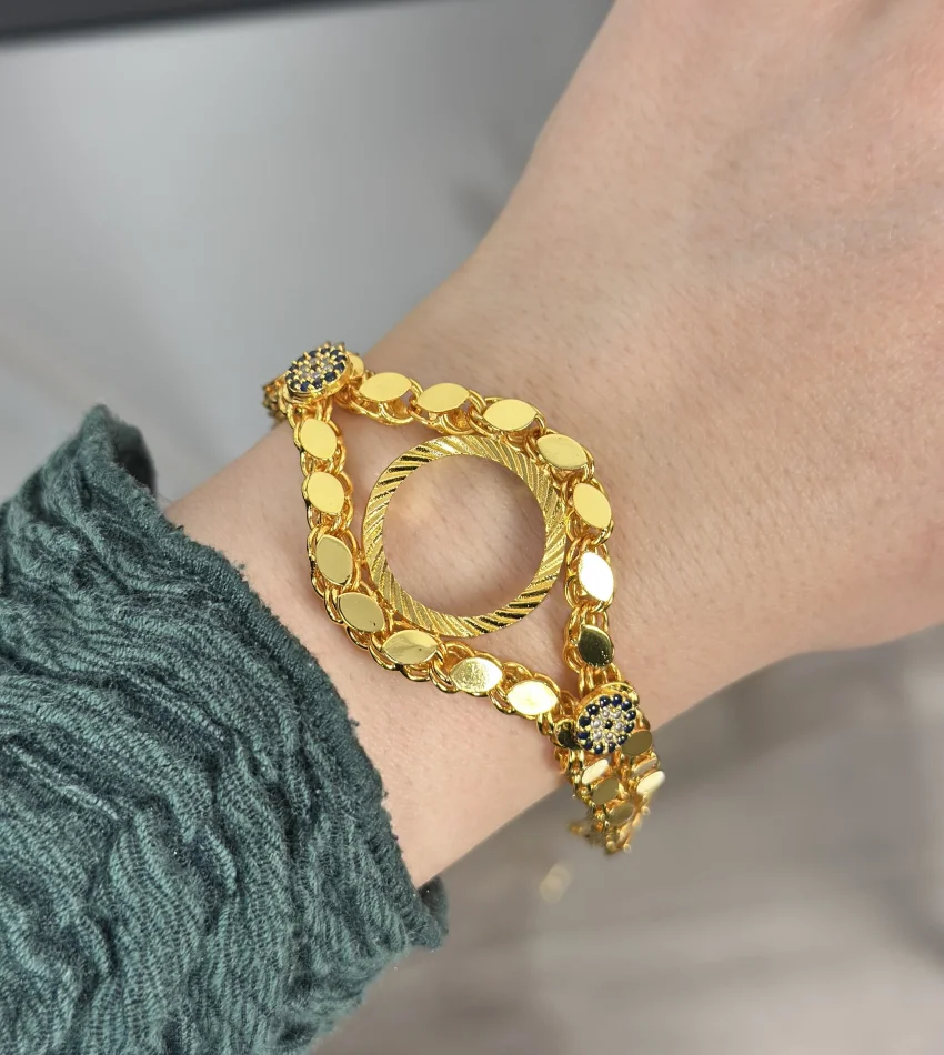 Çeyreklik Nazarlı Çift Sıra Arpa Bileklik (16+3 cm)