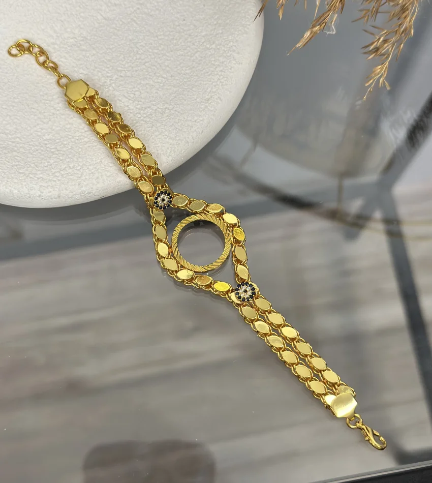 Çeyreklik Nazarlı Çift Sıra Arpa Bileklik (16+3 cm)