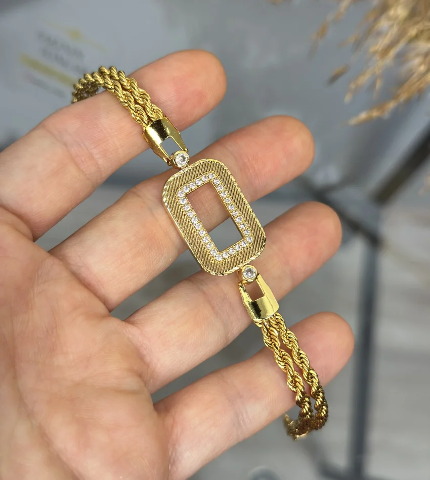 Gramlık Hasır Çerçeveli Çift Sıra Burgu Bileklik (17+4 cm)