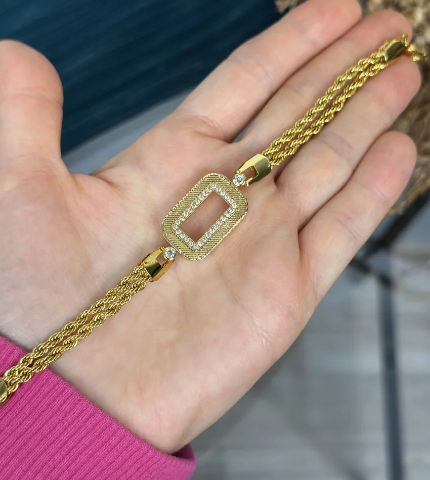 Gramlık Hasır Çerçeveli Çift Sıra Burgu Bileklik (17+4 cm)