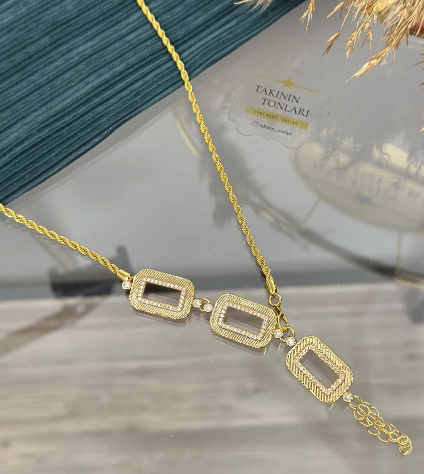 Üç Gramlık Hasır Çerçeveli Burgu Kolye (70 cm)