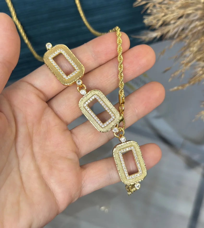 Üç Gramlık Hasır Çerçeveli Burgu Kolye (70 cm)