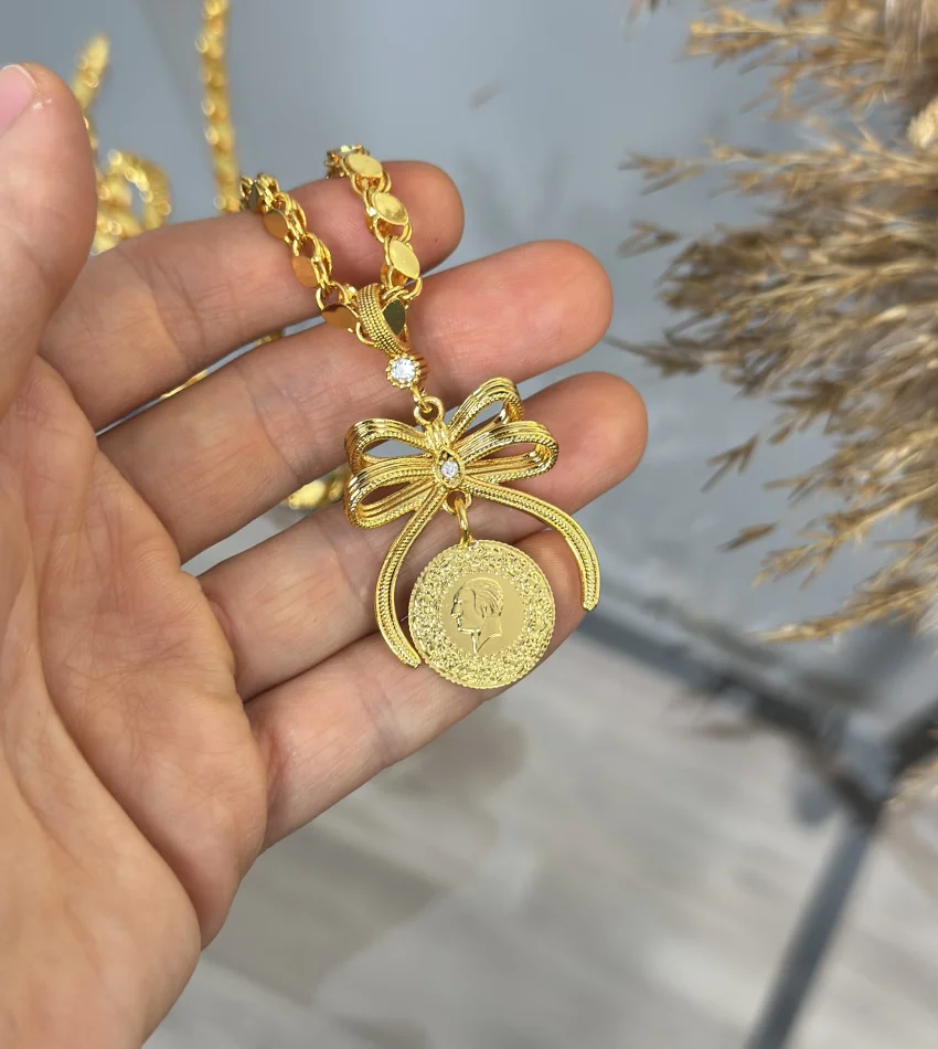 Arpa Zincirli Çeyrekli Fiyonk Kolye (60 cm)