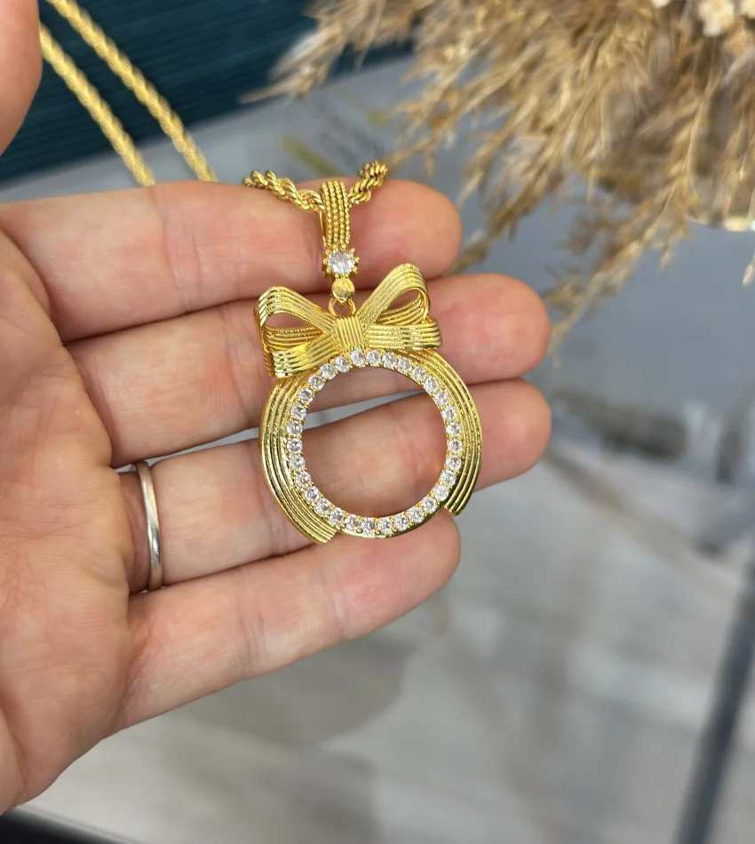 Yarım Altın Kasalı Burgu Zincirli Fiyonk Kolye (60 cm)