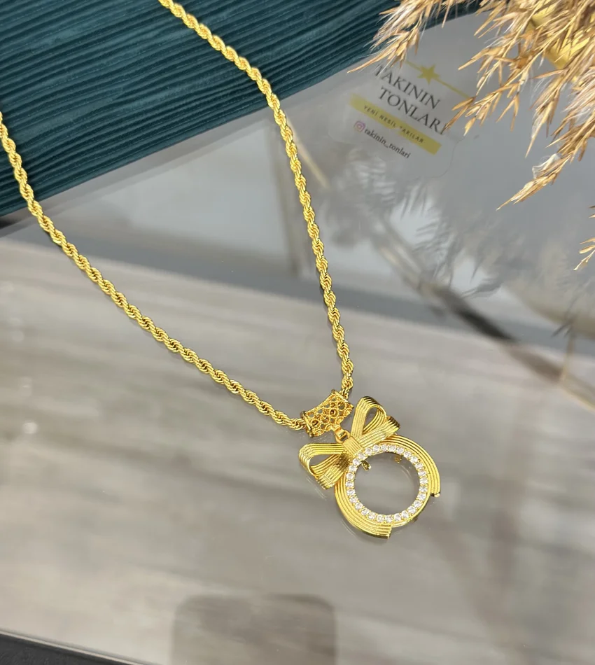 Çeyreklik Geniş Hasır Kulplu Burgu Zincir Fiyonk Kolye (60 cm)