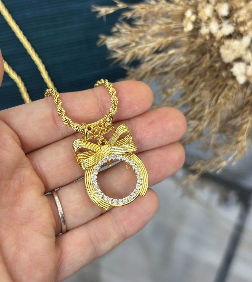 Çeyreklik Geniş Hasır Kulplu Burgu Zincir Fiyonk Kolye (60 cm)