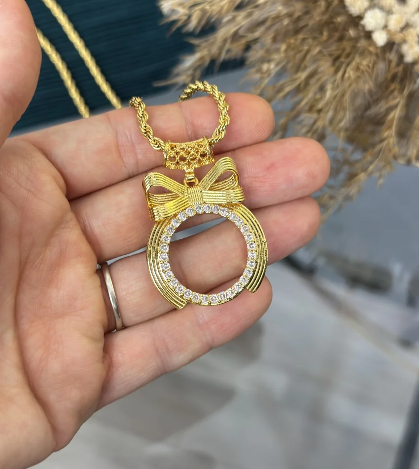 Yarım Altınlık Geniş Hasır Kulplu Burgu Zincir Fiyonk Kolye (60 cm)