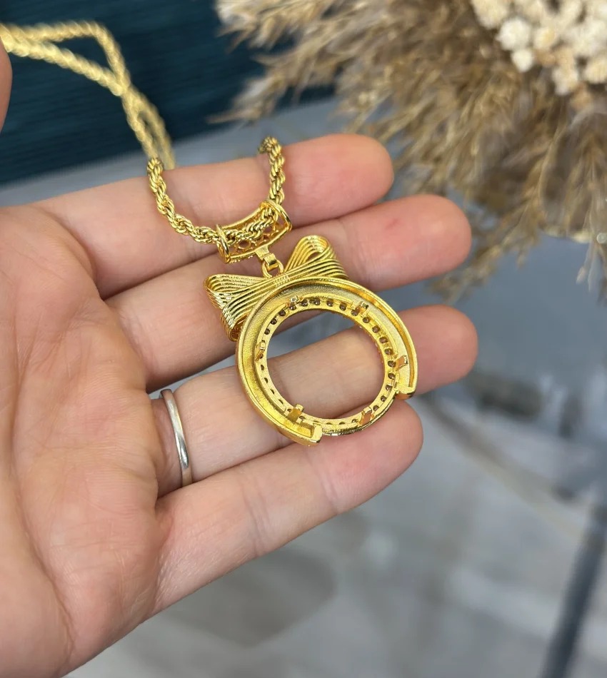 Yarım Altınlık Geniş Hasır Kulplu Burgu Zincir Fiyonk Kolye (60 cm)