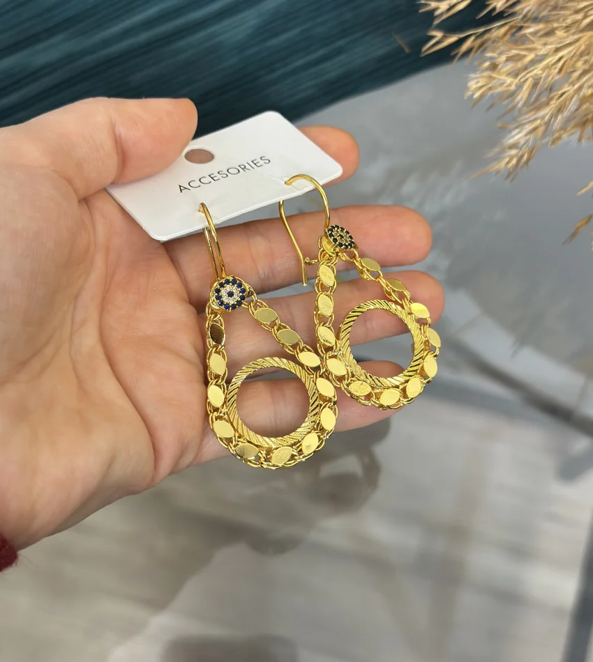 Çeyreklik Taşsız Nazarlı Arpa Küpe