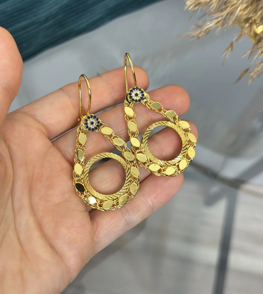 Çeyreklik Taşsız Nazarlı Arpa Küpe