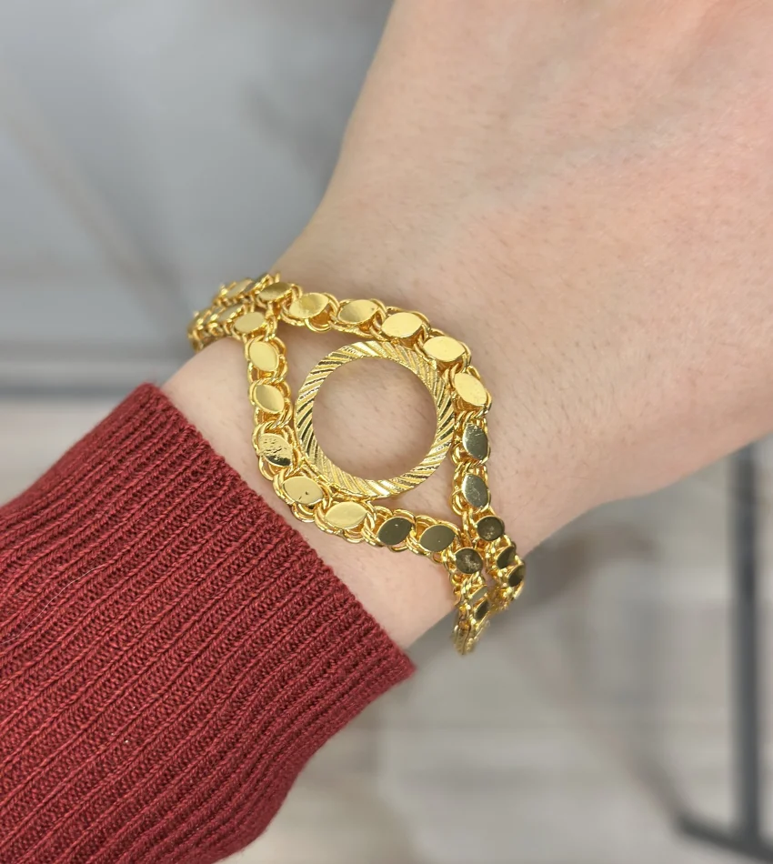 Çeyreklik Taşsız Çift Sıra Sade Arpa Bileklik (16+3 cm)