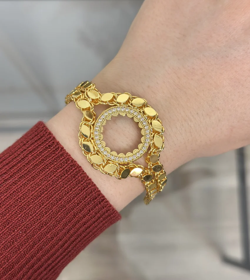 Çeyreklik Taşlı Sade Çift Sıra Arpa Bileklik (16+3 cm)