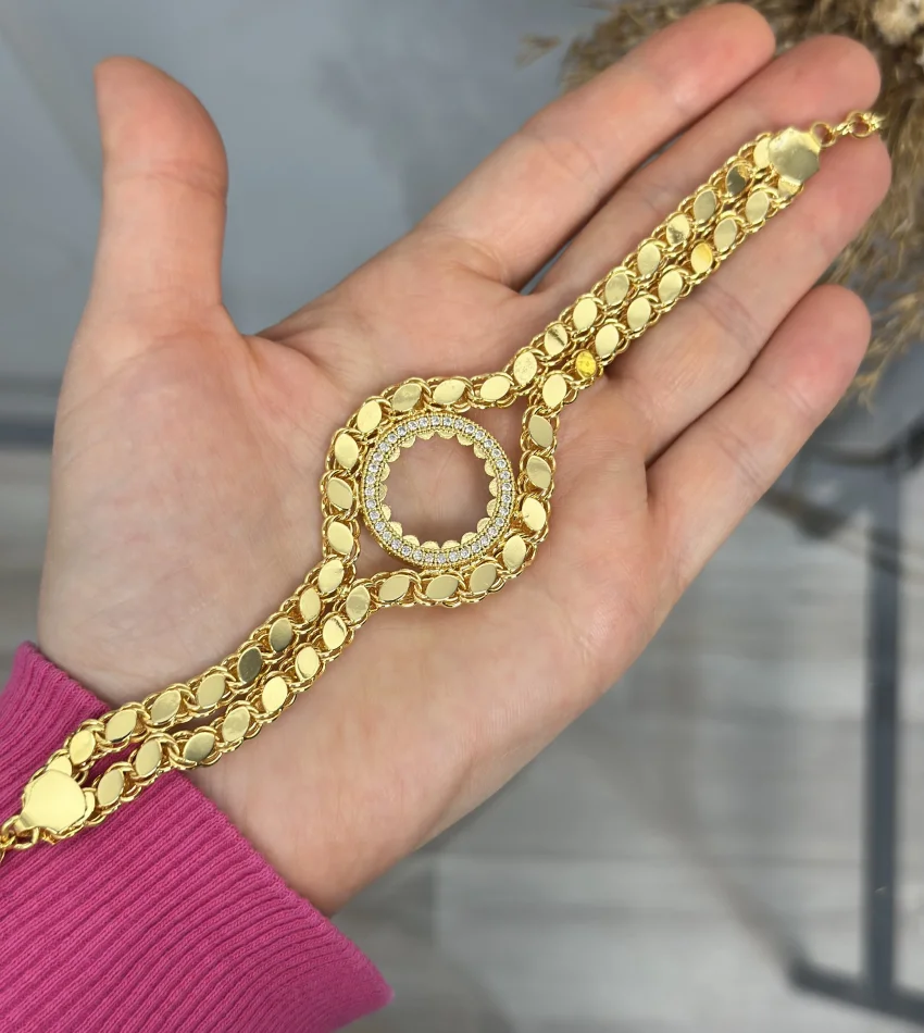 Çeyreklik Taşlı Sade Çift Sıra Arpa Bileklik (16+3 cm)