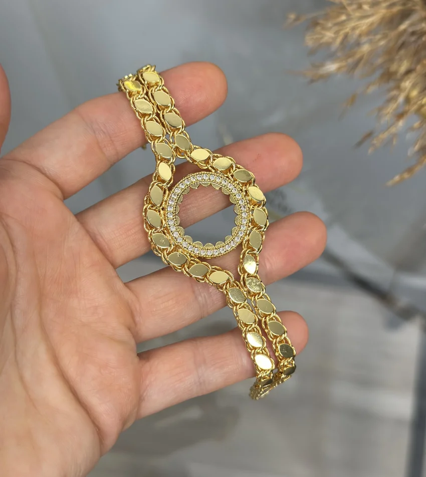 Çeyreklik Taşlı Sade Çift Sıra Arpa Bileklik (16+3 cm)