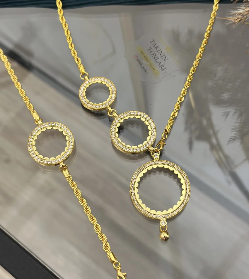 Çeyrek,Yarım ve Tam Altınlık Y Kolye-Yarımlık Bileklik Kombini