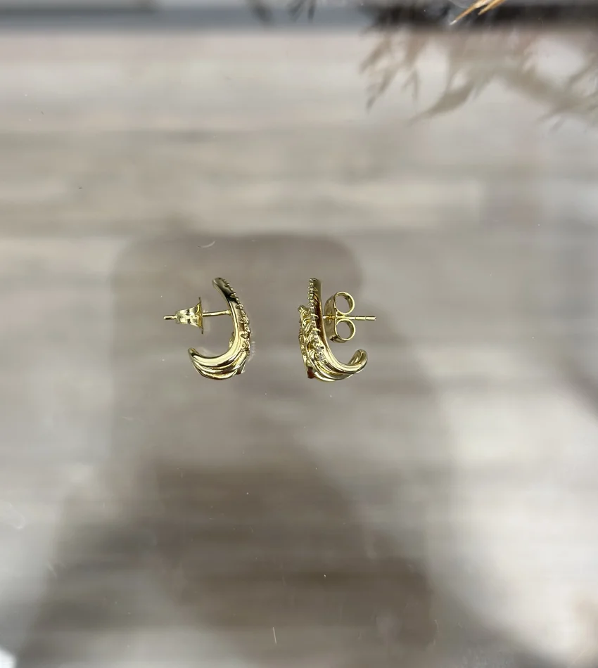 XP Tek Delikle Yapraklı Üçlü Görünüm Küpe (Çelik)