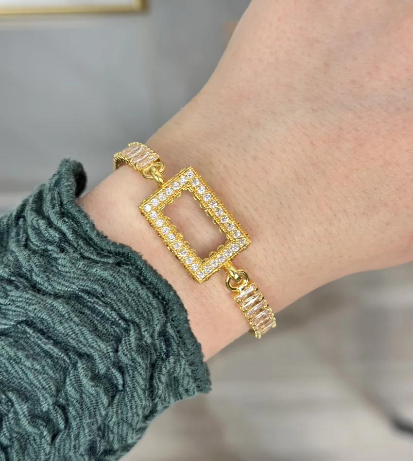 Dikdörtgen Gram Altınlık Kristal Baget Bileklik (17+3 cm)