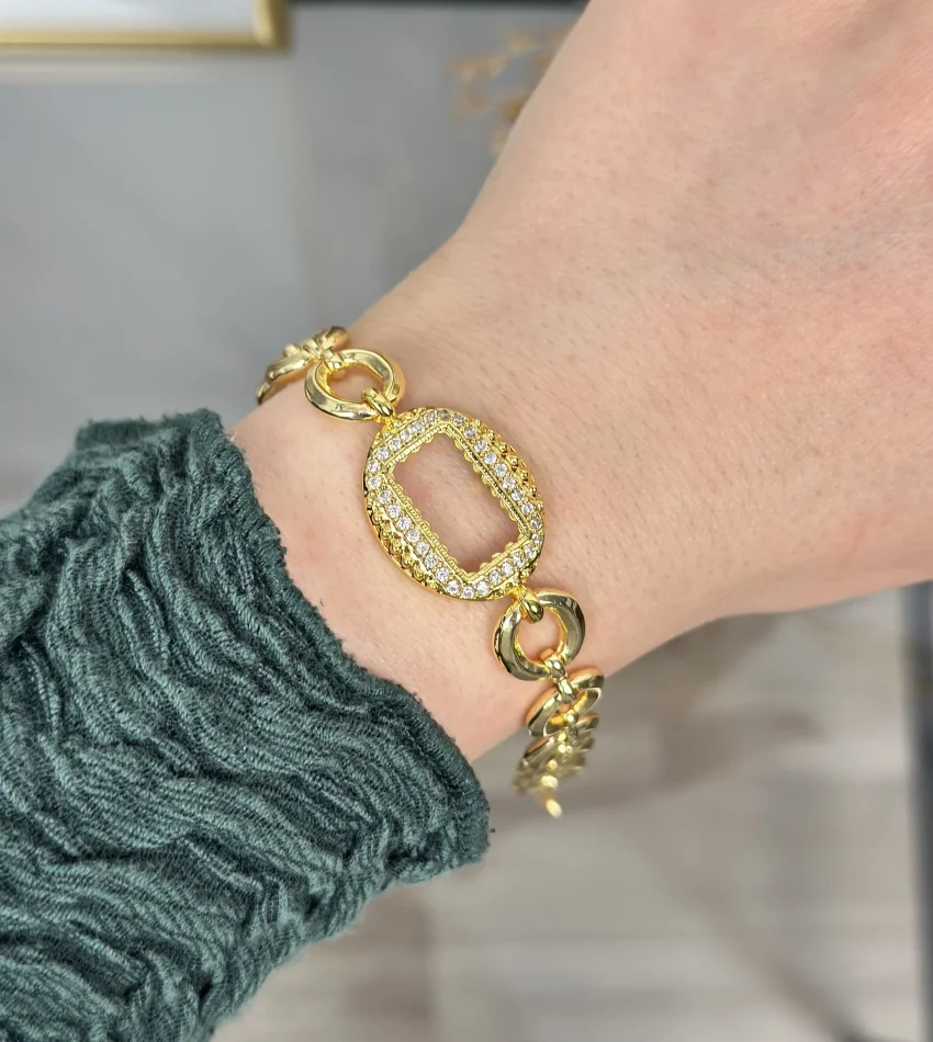 Oval Gram Altınlık Oval Zincirli Bileklik (18+2 cm)