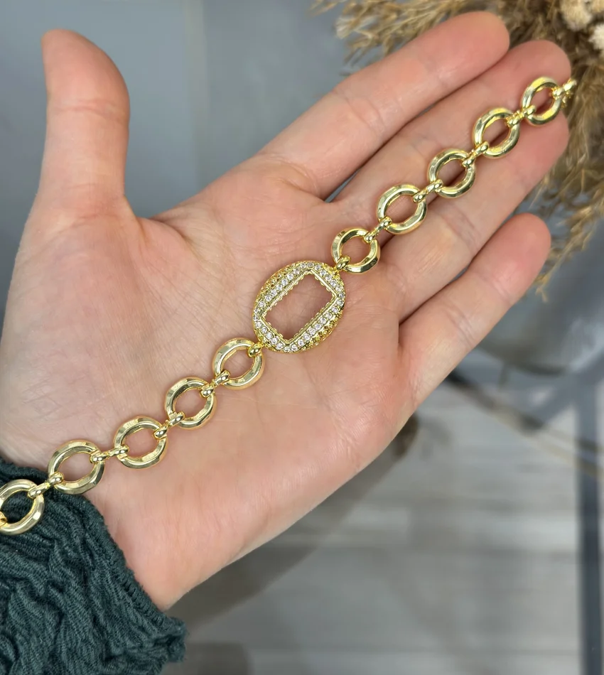 Oval Gram Altınlık Oval Zincirli Bileklik (18+2 cm)