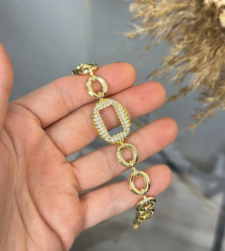 Oval Gram Altınlık Oval Zincirli Bileklik (18+2 cm)