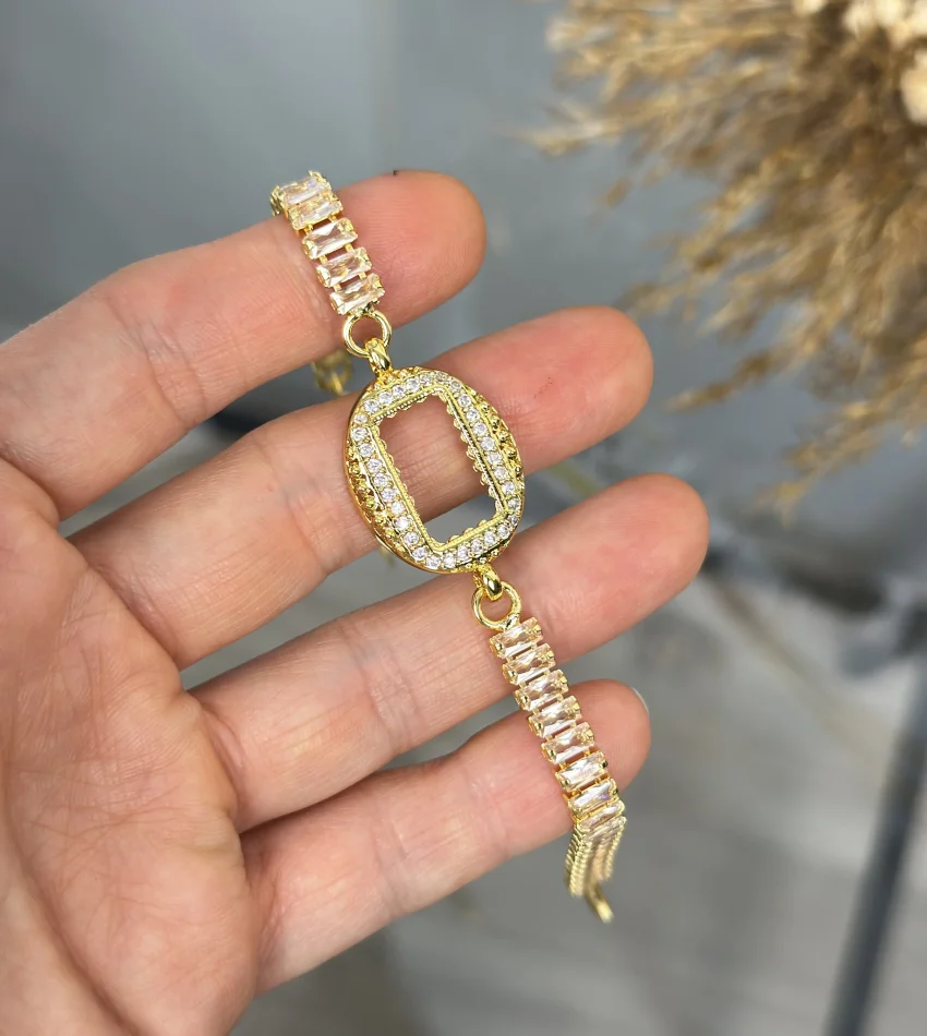 Oval Gram Altınlık Kristal Bileklik (17+3 cm)